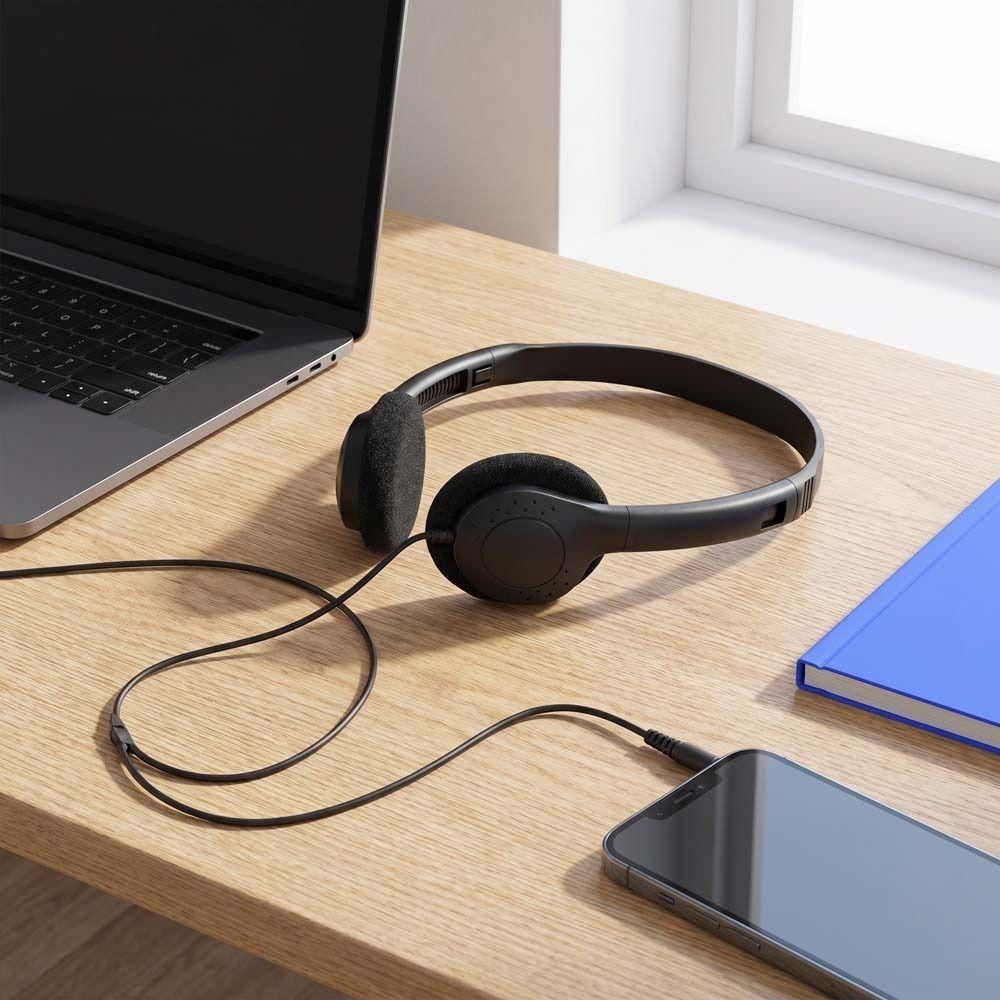 Wired Headworn Wired Headset 3.5MM Wired Headworn Earphones Cellular Wired Headset  Students