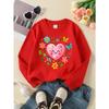 European Sizes Girls' Soft Crewneck Sweatshirt, Cute Pink Heart Floral Butterfly Print, Casual All-Match, Ideal Holiday Present.