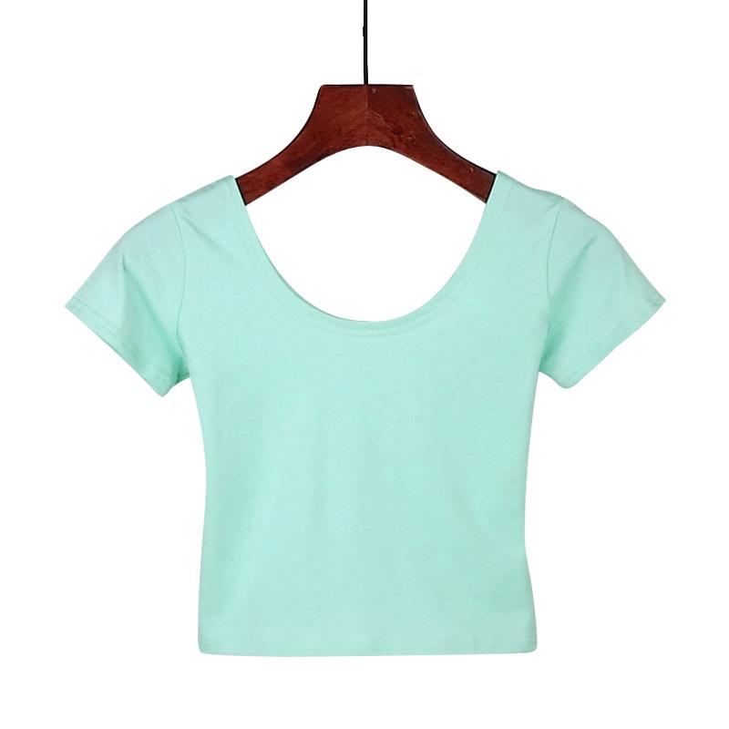 Korean Style Slim High-Waist Crop Top - Short Sleeve Belly Button Tee for Women