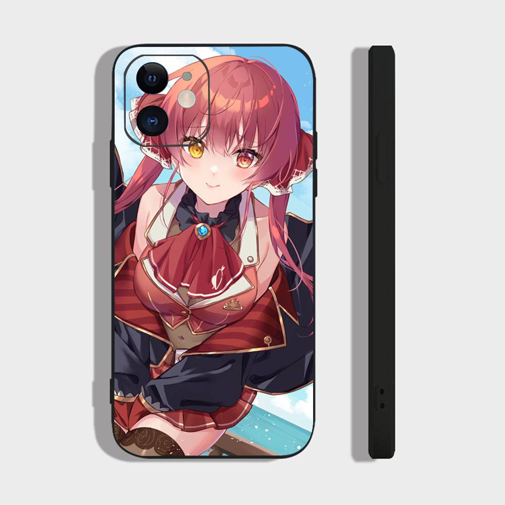 Houshou Marine Anime H-hololive Phone Case For IPhone 17 Air 16 15 14 13 Pro Max 11 12 Black Silicone Cover