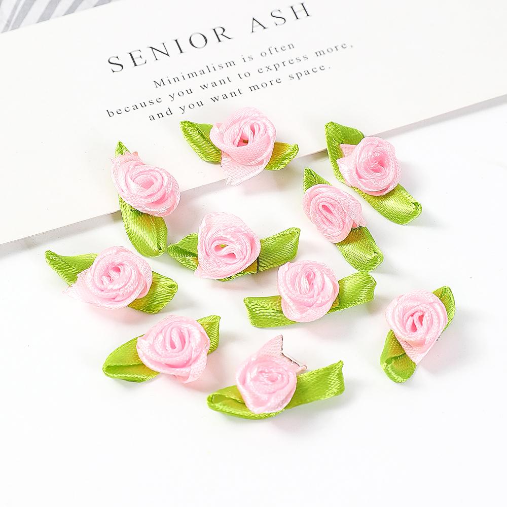 50Pcs Mini Rose Artificial Flowers Heads 2cm Buds Fabric Flower Wedding Decoration Craft Supplies Ribbon Bow-Knot Gift Decor