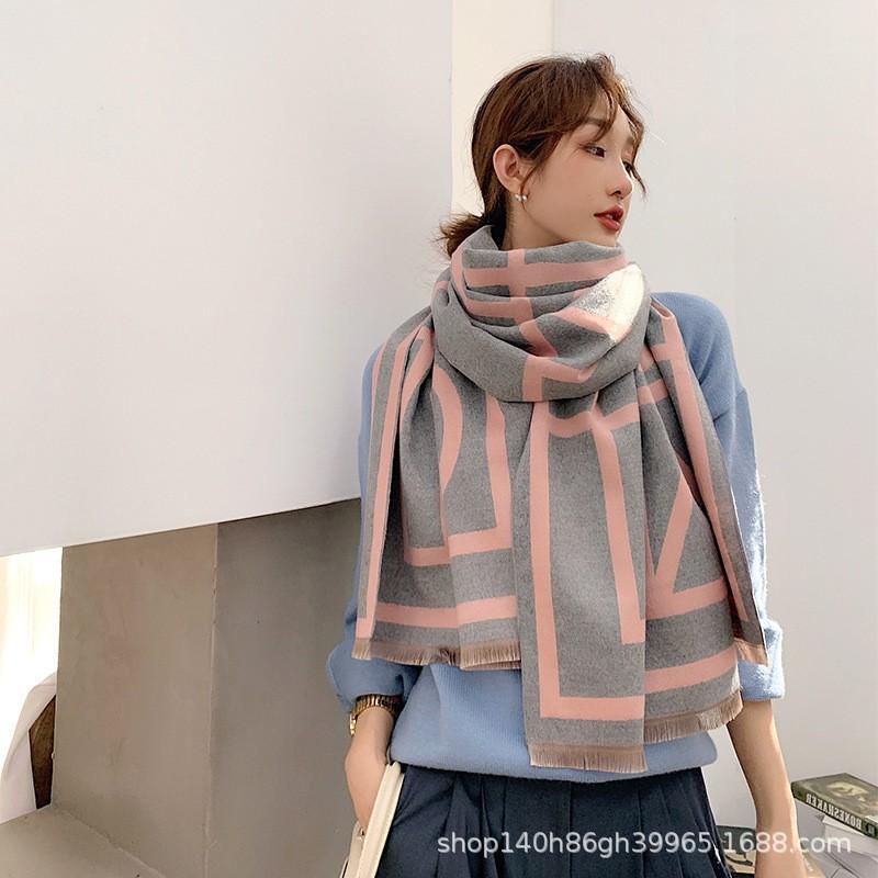 Premium Double-Sided Jacquard Houndstooth Scarf Wrap Women Winter Fall Warm Cotton Blend Shawl 185x70cm