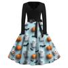 Women's Casual Fashion Halloween Printed V-Neck Vintage Dress