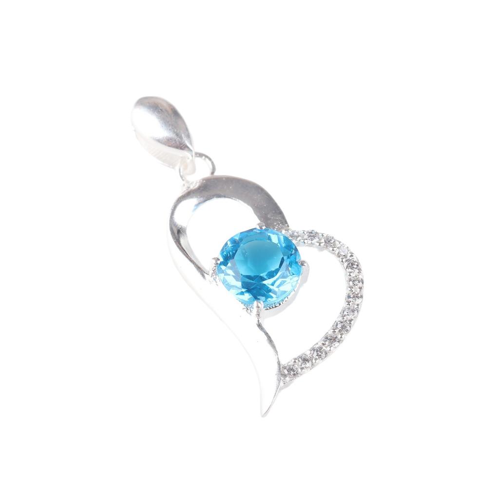 Swiss Blue Topaz Gemstone 925 Sterling Silver Zircon Jewelry Women Pendant 1.37" CZP-5-14