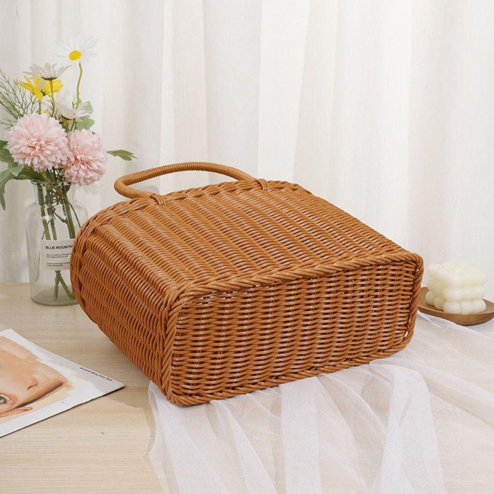 Rattan Picnic Basket With Handle Flower Basket Storage Basket Woven Basket  Vegetable