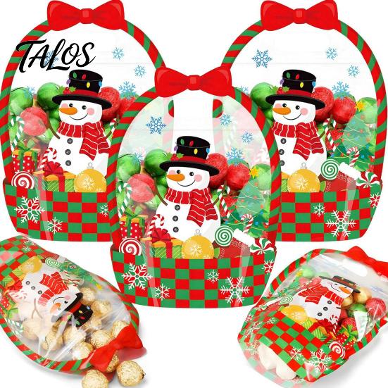 Clear Candy Bags 2/4/6Pcs Gift Bag for Halloween Christmas, Goodie Treat with Handle Handle, Resealable Sealed Pouch Holiday Party Favors Festive