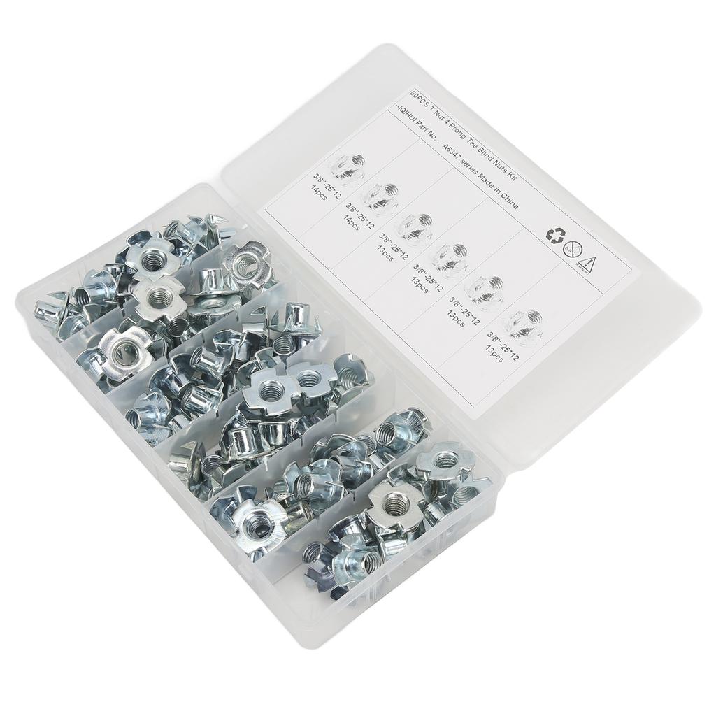 80Pcs Four Claw Nut Strong Durable Rust Prevention Carbon Steel 3 8in Nuts for Furniture Cabinet Door Connection
