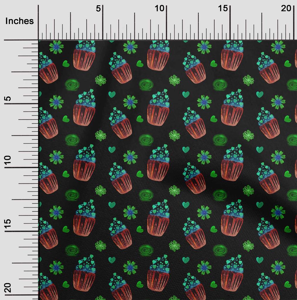 oneOone Cotton Cambric White Fabric Heart,Floral & Cupcakes Fabric For Sewing Printed Craft Fabric By The Yard 42 Inch