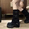 Fashion Winter Fashion Platform Thick Heel Woman Knight Boots Fashion Belt Buckle Slip On Mid Calf Booties