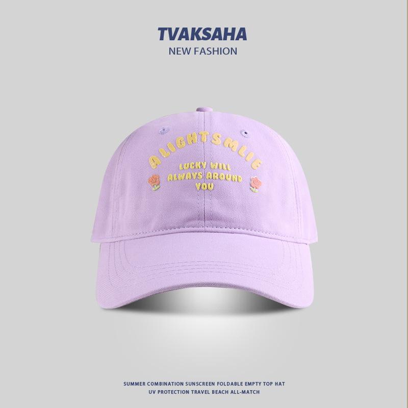 Casquette de baseball à fleurs et lettres Fille Mignonne Montrant Petit Été Protection Solaire Chapeau de Soleil Couple Étudiant Décontracté Casquette de Baseball