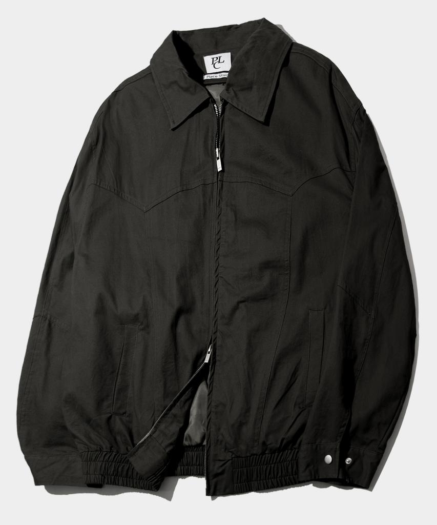 Placestudioman Vintage Washed Cut-Out Collared Neck Cotton Zip-Up Bomber Jumper_3 Colors