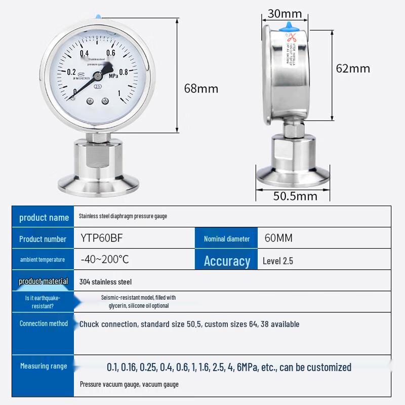 CONJANT YTP-60BF Stainless Steel Diaphragm Pressure Gauge (CN Version)