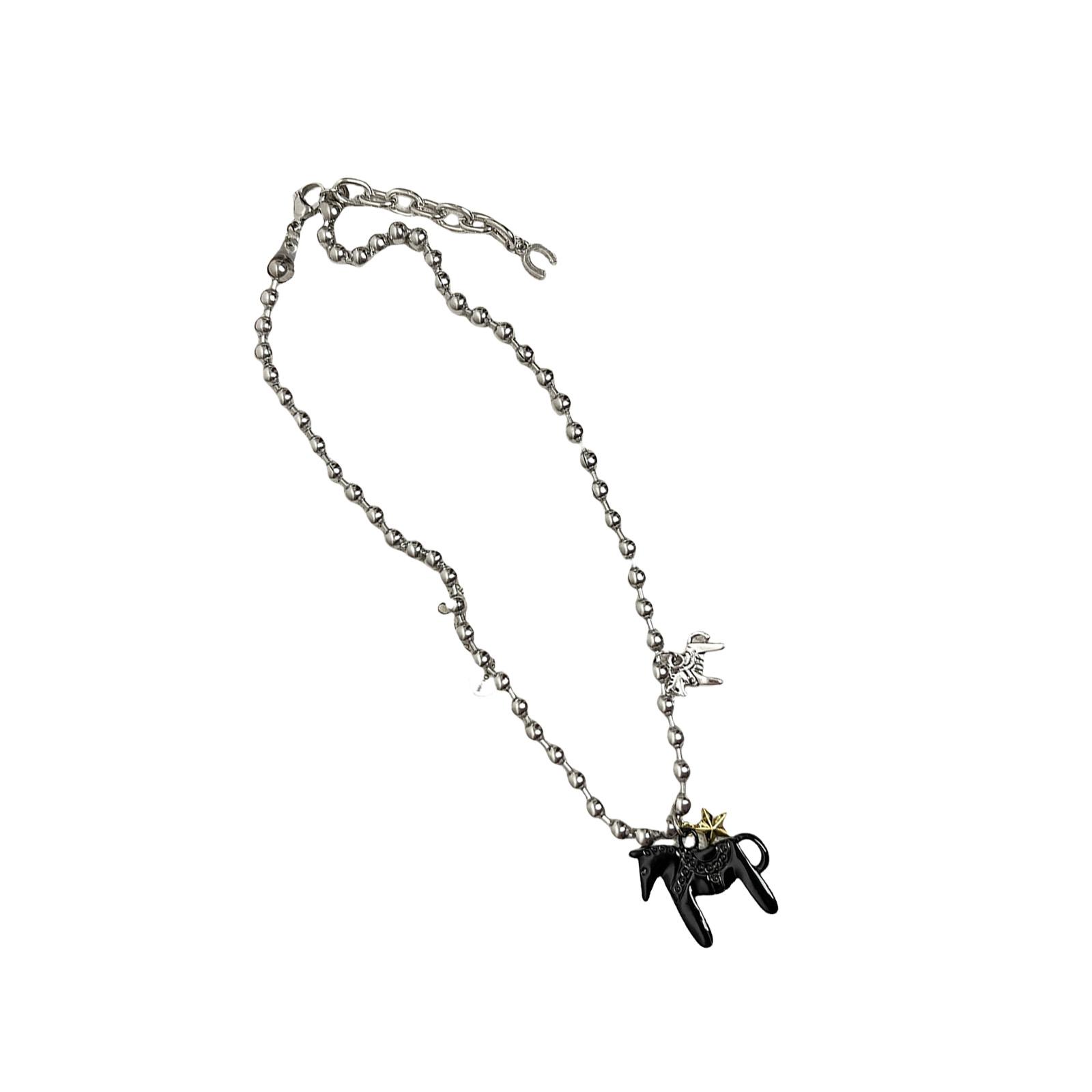 

Cute Enamel Pony Pendant Necklace Trendy Blogger Inspired Jewelry Gift Sweet Style Layering Chain For Women чёрный