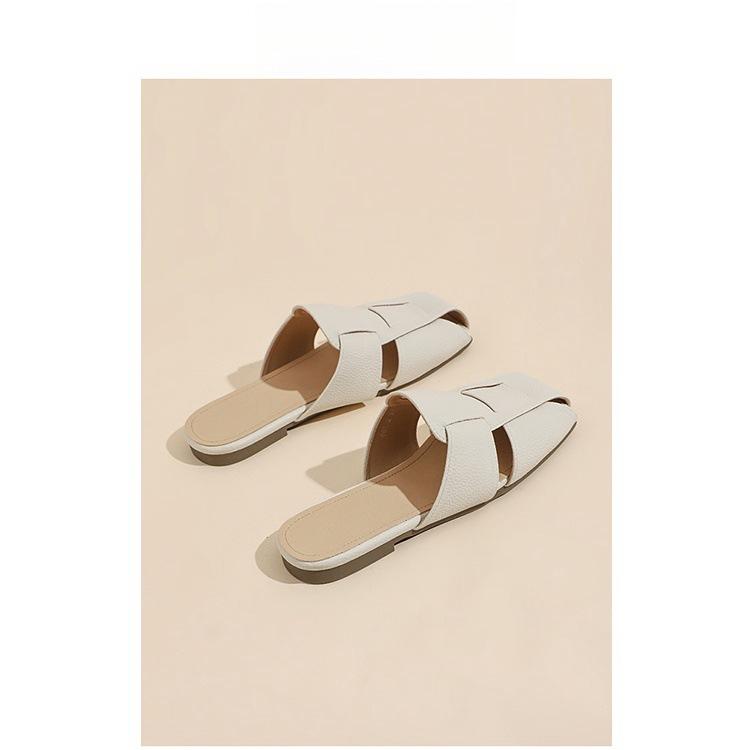 

[Yanju] Baotou half slippers women s 2025 new one-pedal flats sandals women wear all-match outside 35