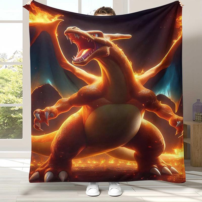 Charizard Charmander Pokemon Flannel Blanket,Ultra Soft Warm Plush Throw for Home Bedroom Bed Sofa Cover Office Camping Picnic