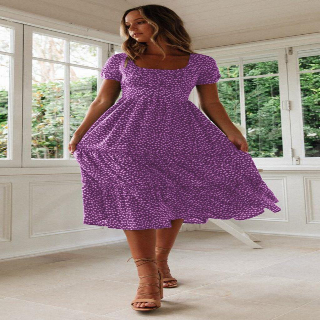 Vestidos Vintage Vintage Print Puff Sleeve Summer Beach Sweet Dresses Casual Square Collar Floral Maxi Long Dress Festa
