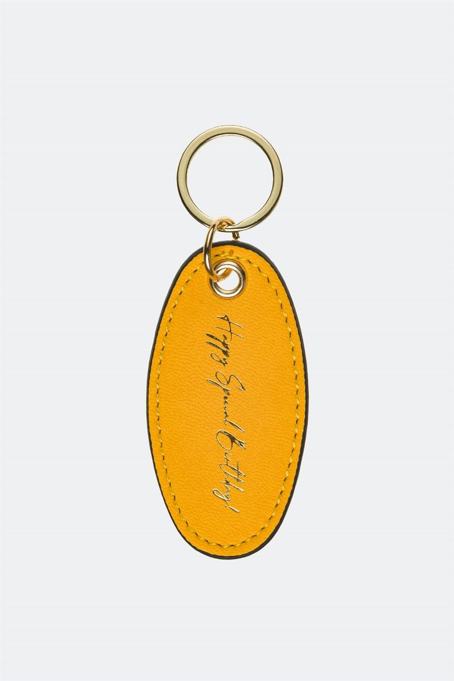 

Кожаный брелок для ключей горчично-желтого цвета с металлическим корпусом 01