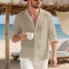 Abbigliamento Autunnale da Uomo per Uso Quotidiano Uomo Lino Americano Largo Hawaiano Casual Camicia a Bottoni Manica Lunga con Collo