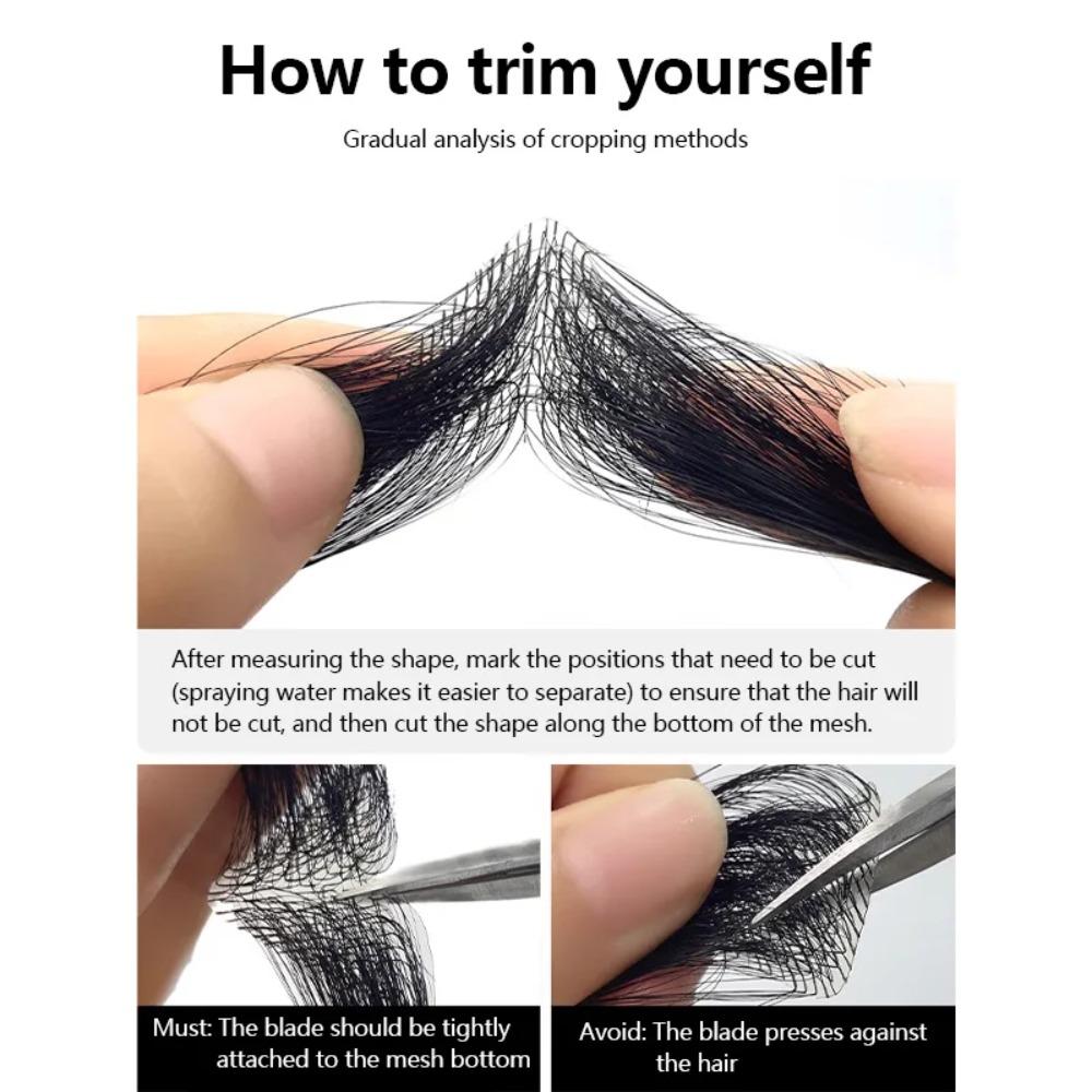 Seamless 100% Human Hair Hairpiece Invisible Hairline Sideburn Patch Forehead Patch  Men