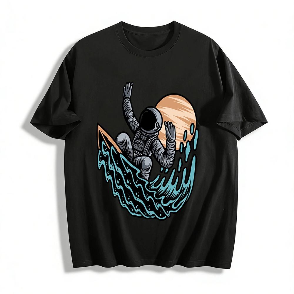 Повседневная футболка с коротким рукавом и графическим принтом  Астронавт на серфе  Чисто хлопковая футболка XXS