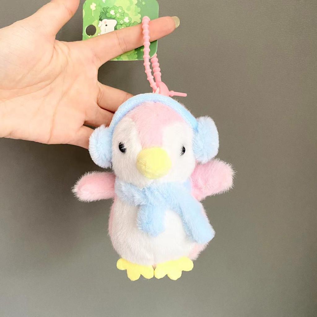 Adorabile Ciondolo Auricolari Pinguino e Portachiavi Bambola di Peluche Accessorio per Zaino
