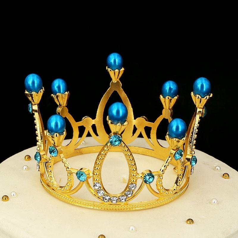 Flowers Children's Alloy Round Crown Hair Accessories Bridal Jewelry Cake Baking Highlight Pearl Crown