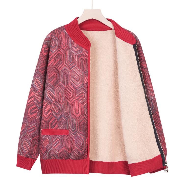 Grandma Warm Clothes for Middle-aged and Elderly Women Plus Velvet Thick Sweater Cardigan Mother Lamb Velvet Cardigan Old Lady Small Size