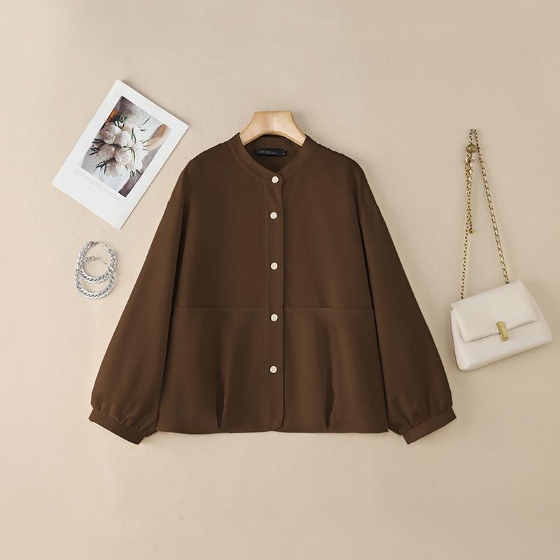 ZANZEA Bluză lejeră cu mânecă lungă, cu guler în picioare, pentru femei