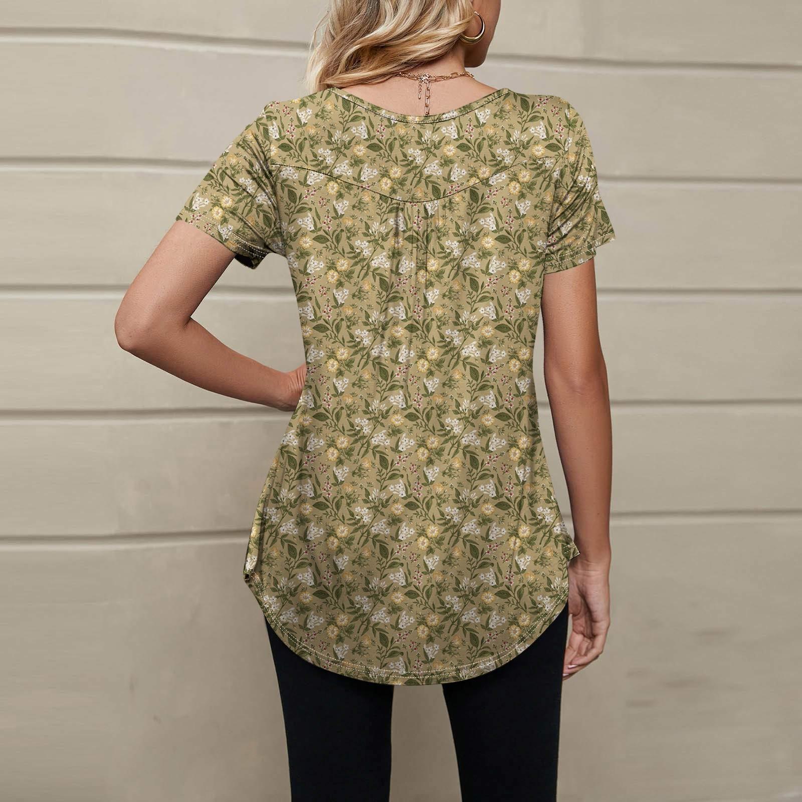 Женская модная повседневная футболка с v-образным вырезом и цветочным принтом — фото 6