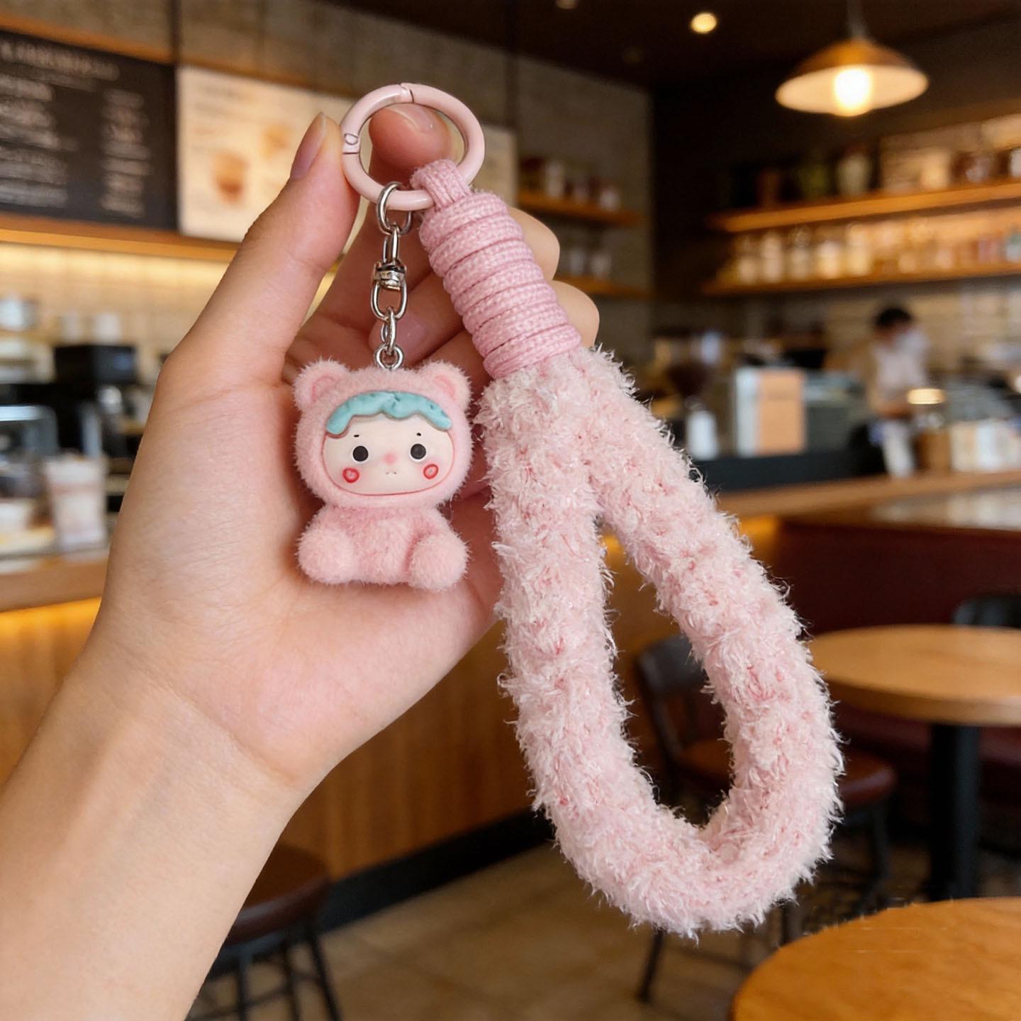 Cute Plush Cartoon Pink Wrist Lanyard Phone Pendant for Girls розовый