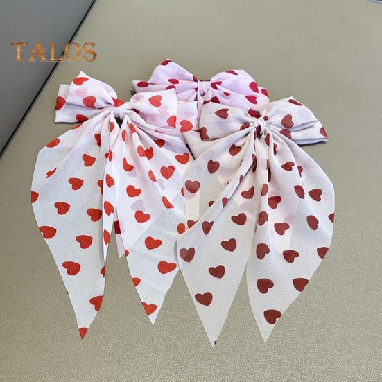 Women Hairpin Bow Shape Ribbon Heart-Shaped Pattern Hair Clip Spring Clip Back Head Hair Accessories Wedding Gift