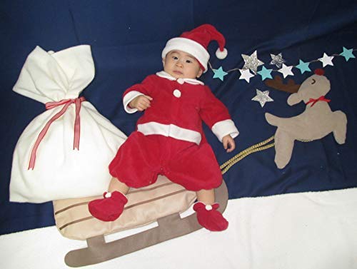 De Santa All Fleece Hat Booties Christmas 3 Piece Set Baby Newborn Made In Japan T [Creme Coco] Two-Way (X'mas Version) 50-70cm