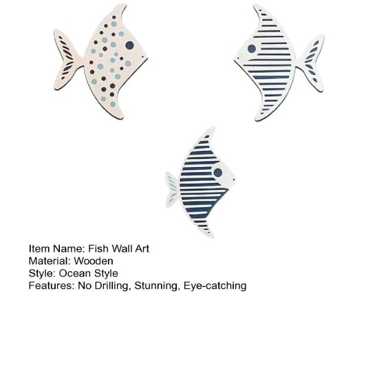 3 Pcs Wood Fish Nautical Wall Decor Rustic Farmhouse Ocean Fish