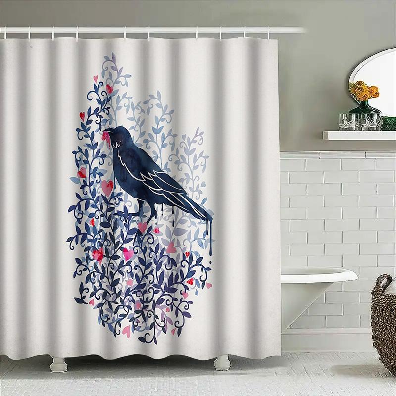 Bathroom Shower Curtain Bird Nature Floral Pattern Home Decor Washable Waterproof Fabric Liner