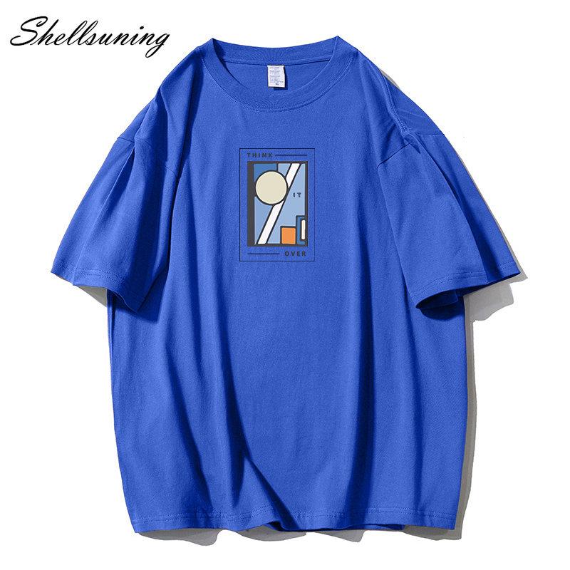 Shellsuning Oversized bavlněná trička s grafikou Muži Léto Měkké Trička s krátkým rukávem Dámská Móda Univerzální pulovry Dámské