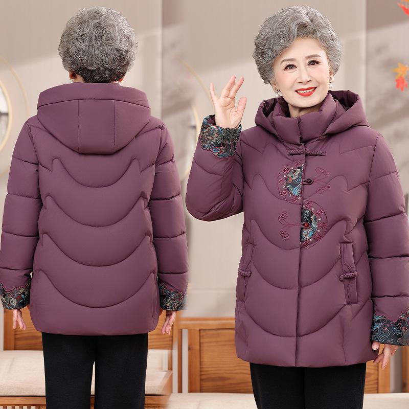 Stylish Fleece-Lined Winter Jacket for Older Women, Thickened and Hooded for Warmth