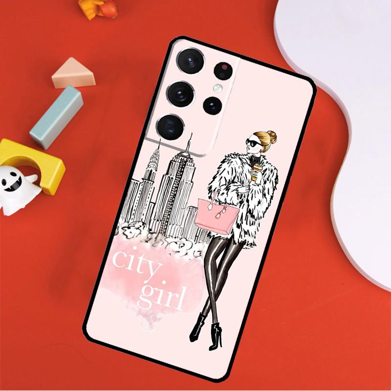 City Fashion Girl Phone Case For Samsung Galaxy S25 Ultra S9 S10 S20 S21 FE S22 S23 S24 Plus S24 Ultra Cover