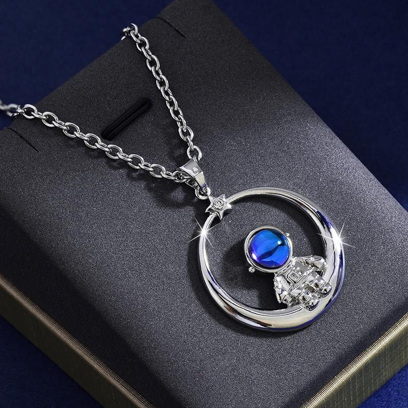 Unique Titanium Steel Astronaut Long Necklace For Women Couples Distinctive Pendant
