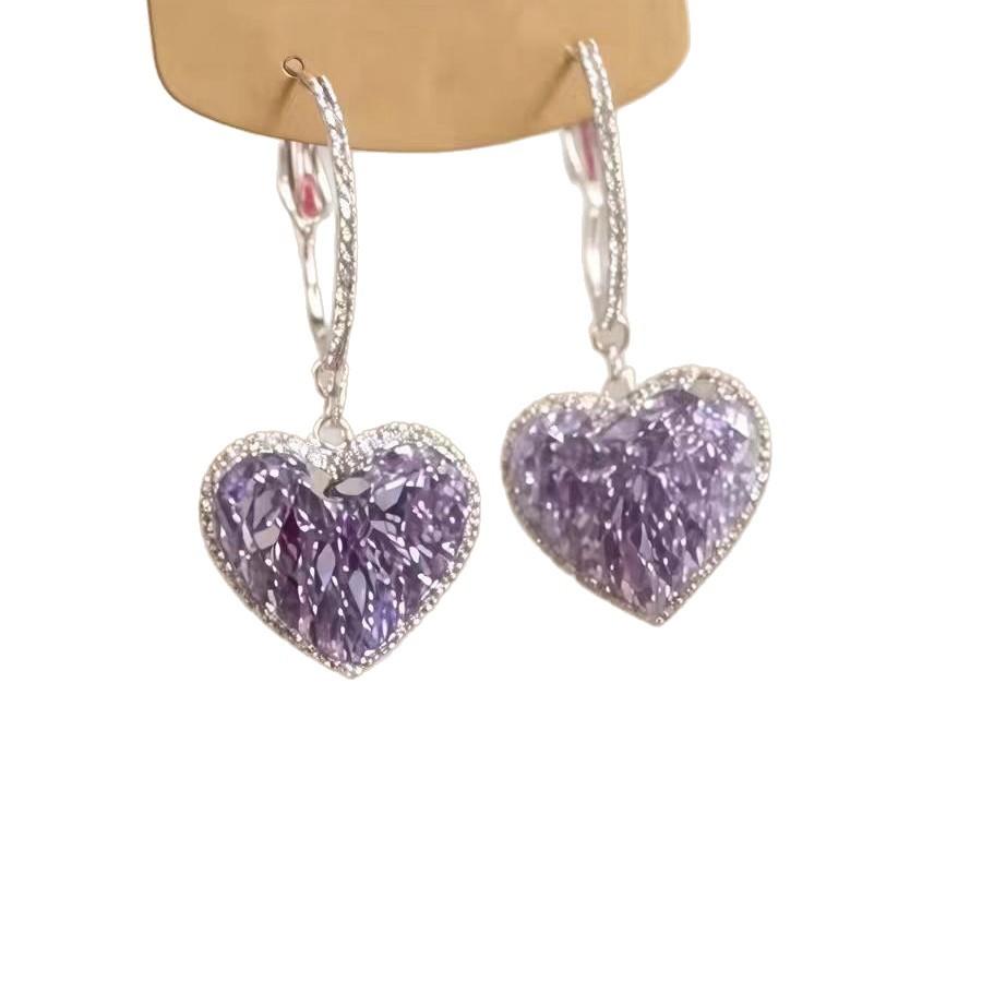 ins wind gentle purple super flash love pendant ear buckle niche fashion exquisite light luxury cold feeling earrings women