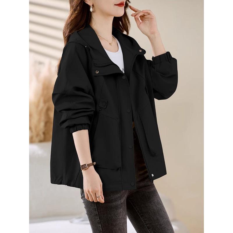 Loose Windbreaker Jacket for Middle Aged Women Fashionable Spring Autumn Hooded Casual Coat