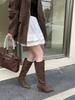 2025 Autumn and Winter New European and American Suede Square Heel High Heel Temperament French Fashion Sexy Beautiful Women Boots