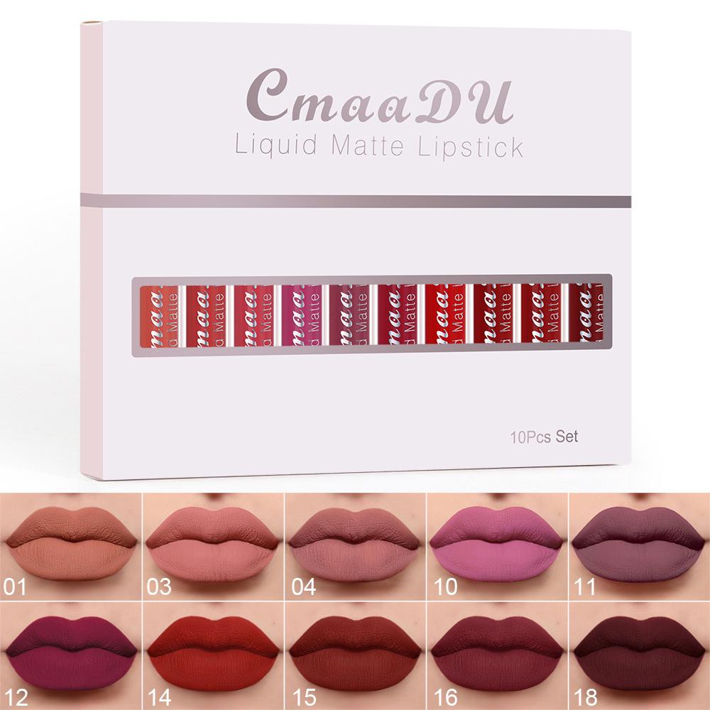 CmaaDu 10-Piece Velvet Matte Long-lasting Lip Gloss Gift Set