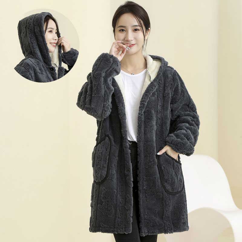 Coat Plush for Women Fleece Thickened Winter Double Layer Windbreaker Oversize Casual Hooded Jacket