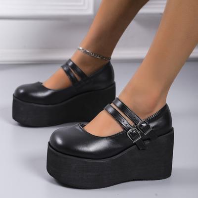 Chaussures muffin grande taille plateforme chaussures simples talons hauts pour femmes Lun rétro petites chaussures en cuir sœur douce talon compensé