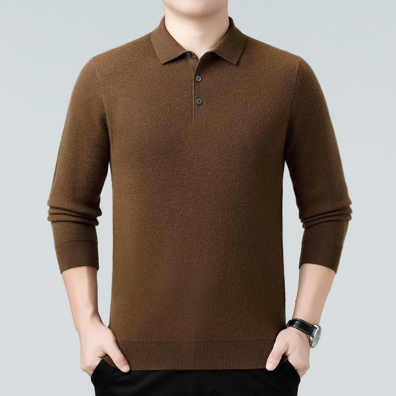 Genuine Brand Men's Luxury Wool Sweater 2025 - Thick, Warm, and Stylish Lapel Knitwear for Mid-Aged Dads.