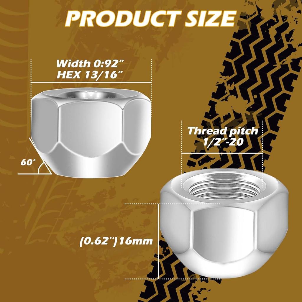 20 PCS 1/2-20 Inch Zinc-Plated Steel Trailer 509 Lug Nuts Fit For 1/2" Wheel Lug Studs Dexter EZ Lube Trailer Camper RV Truck, Axle Hub Tire Open End