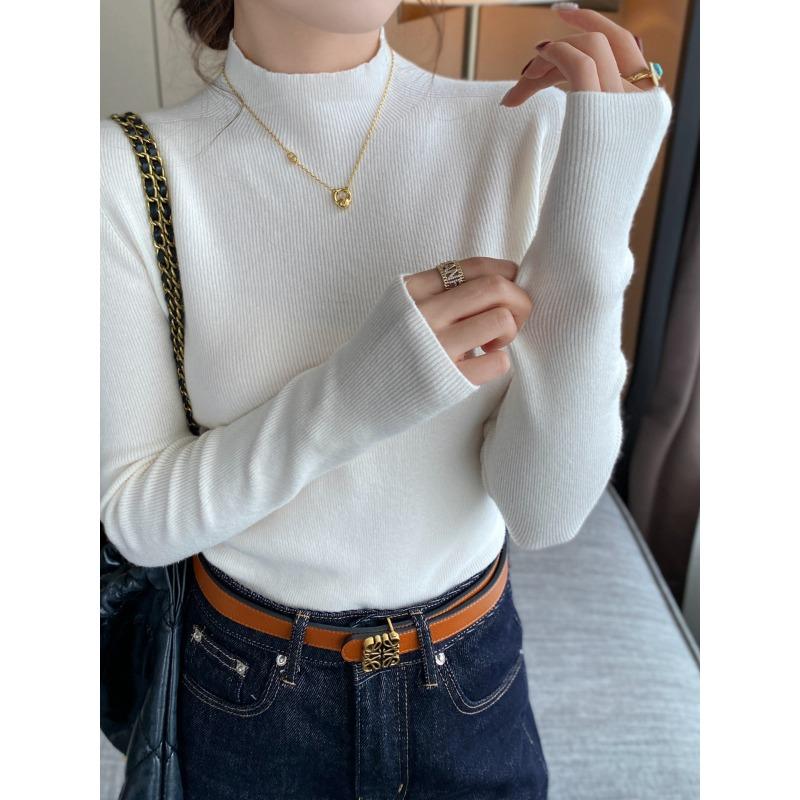 Grey Cashmere Half Turtleneck Knit Bottom Sweater for Women with Autumn and Winter New Style Sweater Long Sleeve Top M