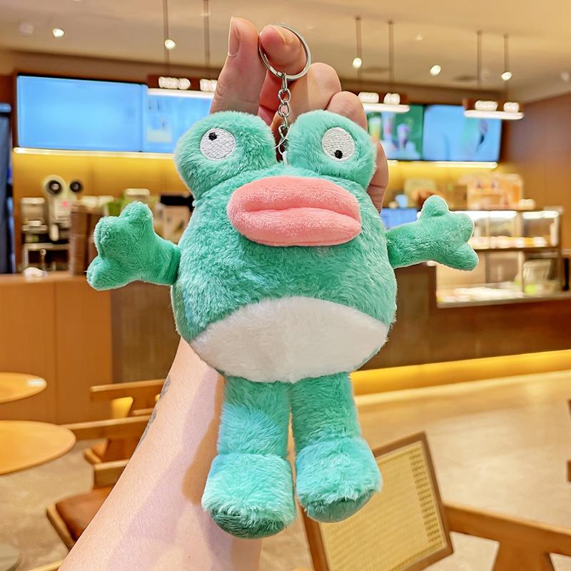 Plush Big Mouth Frog Cartoon Keychain: Cute Backpack Pendant for Students, Fun Couple Gift for Back To School