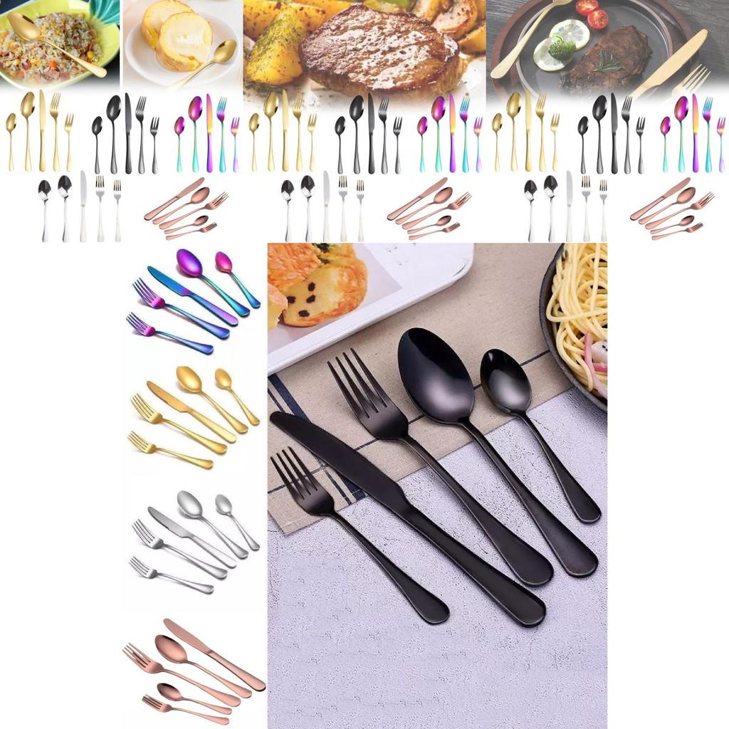 Elegant Gold-plated Stainless Steel Cutlery Set For Western Dining With Steak Knives Forks And Spoons