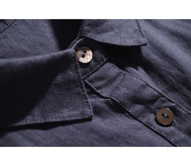Japanese-Korean Linen Dress: Square Neck, Loose Fit, Shirt Collar, Spring/Summer Collection